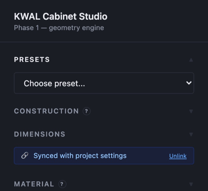 The Presets section at the top of the configurator with the preset dropdown open